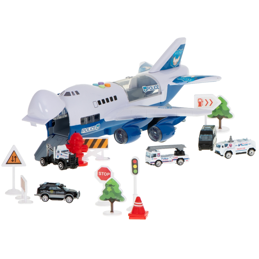 Transporterio lėktuvas + 6 automobiliai policijos šonas/priekyje