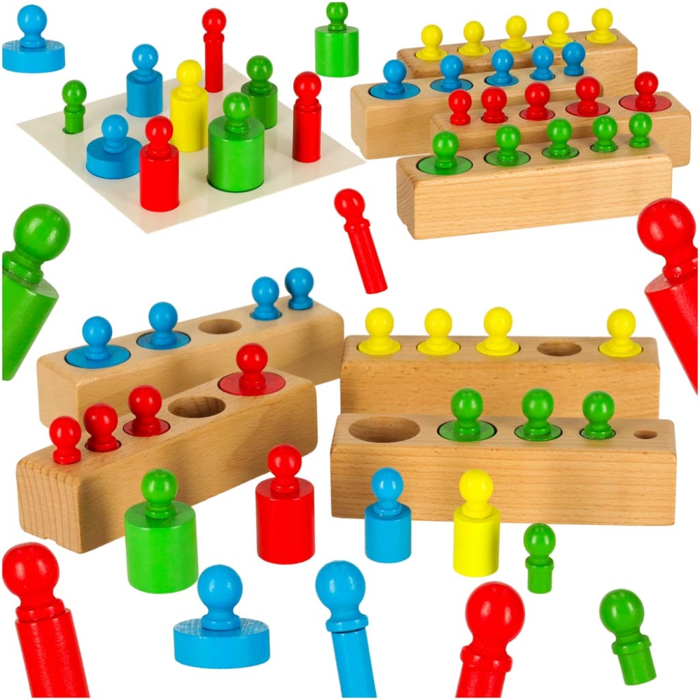 Montessori mediniai cilindriniai svarmenys spalvingi