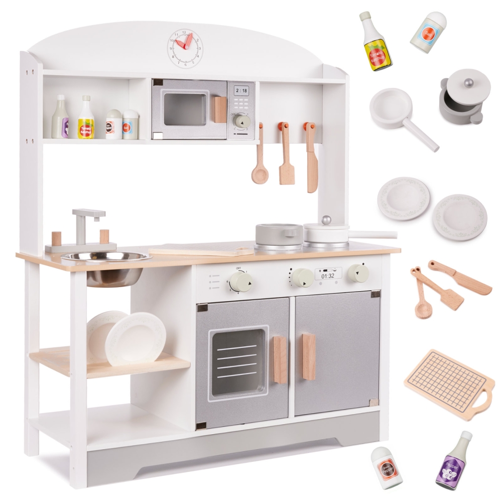 Vaikiška medinė virtuvė MDF MODERN CLASSIC+ priedai-Žaislai, Vaikiškos virtuvėlės-e-vaikas