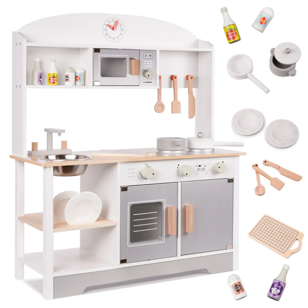 Vaikiška medinė virtuvė MDF MODERN CLASSIC+ priedai-Žaislai, Vaikiškos virtuvėlės-e-vaikas