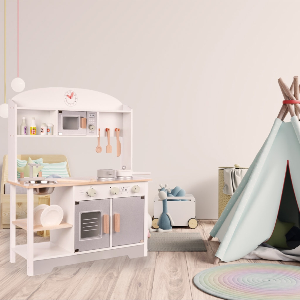 Vaikiška medinė virtuvė MDF MODERN CLASSIC+ priedai