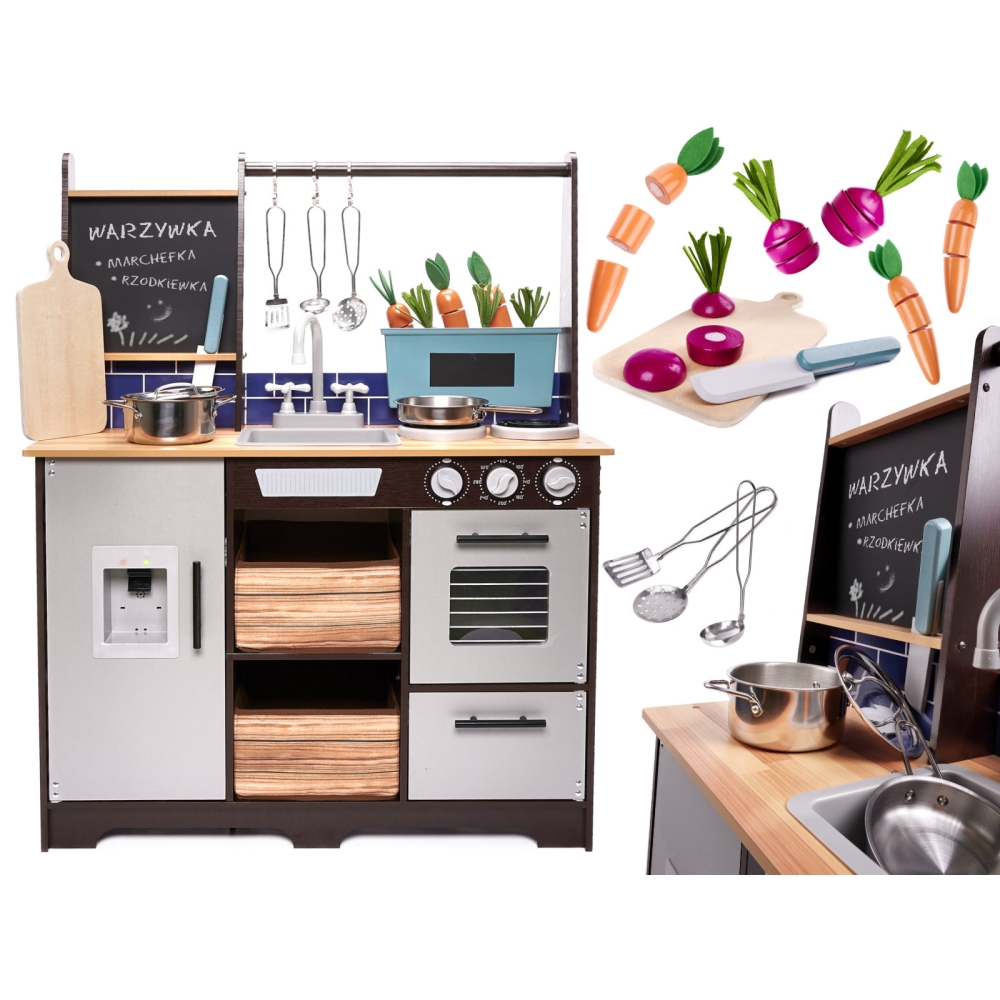 Vaikiška medinė MDF virtuvėlė su priedais LOFT XXL 96cm-Žaislai, Vaikiškos virtuvėlės-e-vaikas