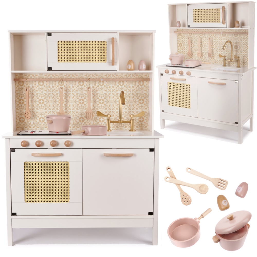 Vaikiška retro MDF medinė virtuvė su BOHO aksesuarais-Žaislai, Vaikiškos virtuvėlės-e-vaikas
