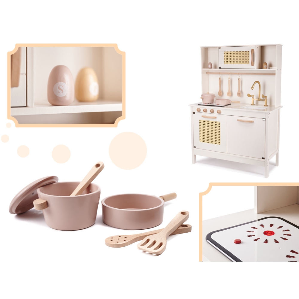 Vaikiška retro MDF medinė virtuvė su BOHO aksesuarais-Žaislai, Vaikiškos virtuvėlės-e-vaikas