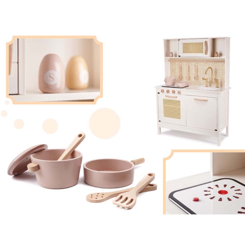 Vaikiška retro MDF medinė virtuvė su BOHO aksesuarais-Žaislai, Vaikiškos virtuvėlės-e-vaikas
