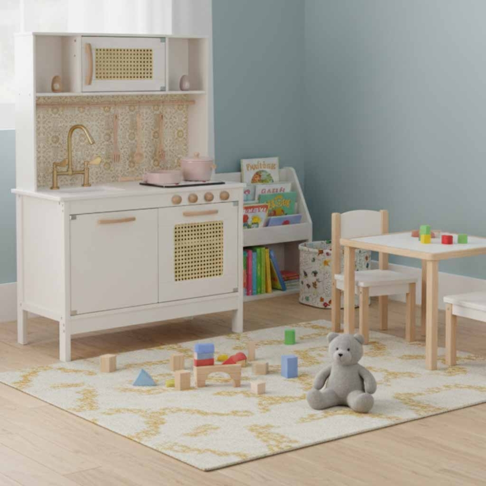 Vaikiška retro MDF medinė virtuvė su BOHO aksesuarais-Žaislai, Vaikiškos virtuvėlės-e-vaikas
