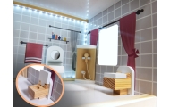 MDF medinis lėlių namelis + baldai 78cm juodas LED