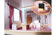MDF medinis lėlių namelis + baldai 78cm juodas LED