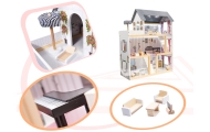 MDF medinis lėlių namelis + baldai 78cm juodas LED