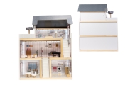 MDF medinis lėlių namelis + baldai 78cm juodas LED