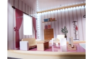 MDF medinis lėlių namelis + baldai 78cm juodas LED