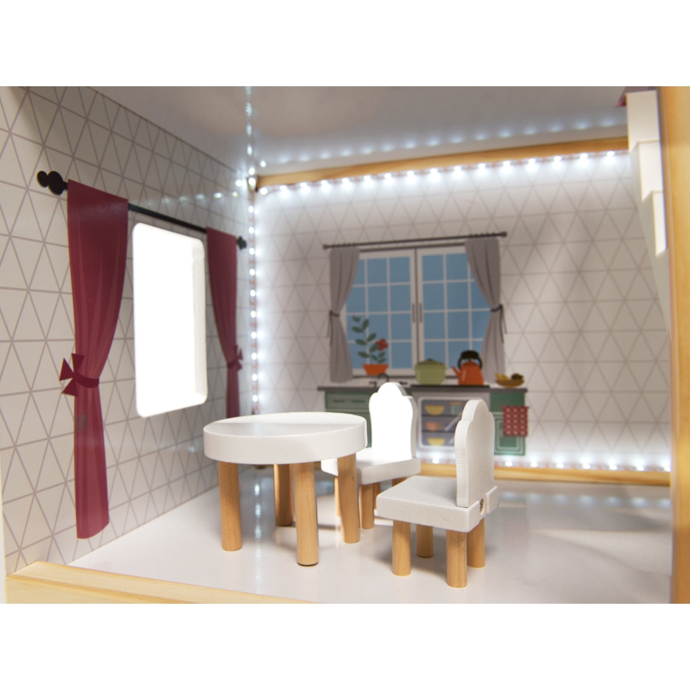 Medinis LED lėlių namelis MDF 78 cm + baldai juodas-Žaislai, Lėlių namai ir baldai-e-vaikas