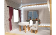 MDF medinis lėlių namelis + baldai 78cm juodas LED
