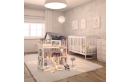 MDF medinis lėlių namelis + baldai 78cm juodas LED