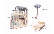 MDF medinis lėlių namelis + baldai 78cm juodas LED