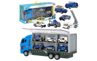 Transporterio sunkvežimis TIR paleidimo įrenginys + metaliniai policijos automobiliai