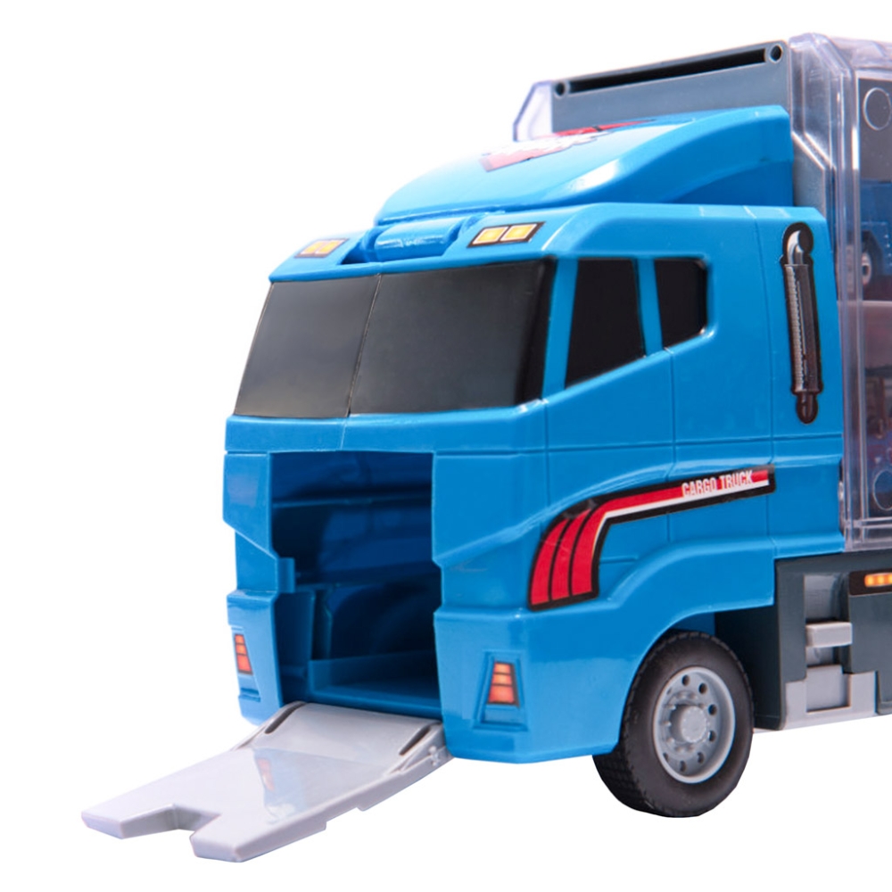 Transporterio sunkvežimis TIR paleidimo įrenginys + metaliniai policijos automobiliai