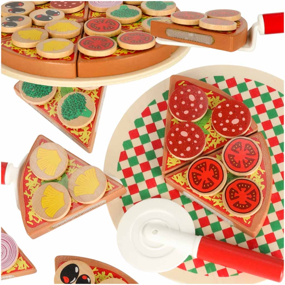 Medinės picos rinkinys su priedais Pizza-Žaislai, Profesijos, buities žaislai, Mažiesiems kulinarams-e-vaikas