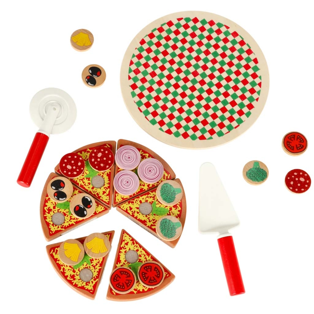 Medinės picos rinkinys su priedais Pizza-Žaislai, Profesijos, buities žaislai, Mažiesiems kulinarams-e-vaikas