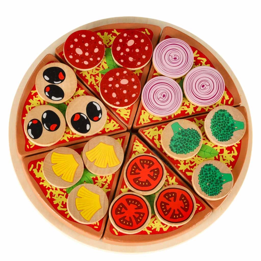 Medinės picos rinkinys su priedais Pizza-Žaislai, Profesijos, buities žaislai, Mažiesiems kulinarams-e-vaikas