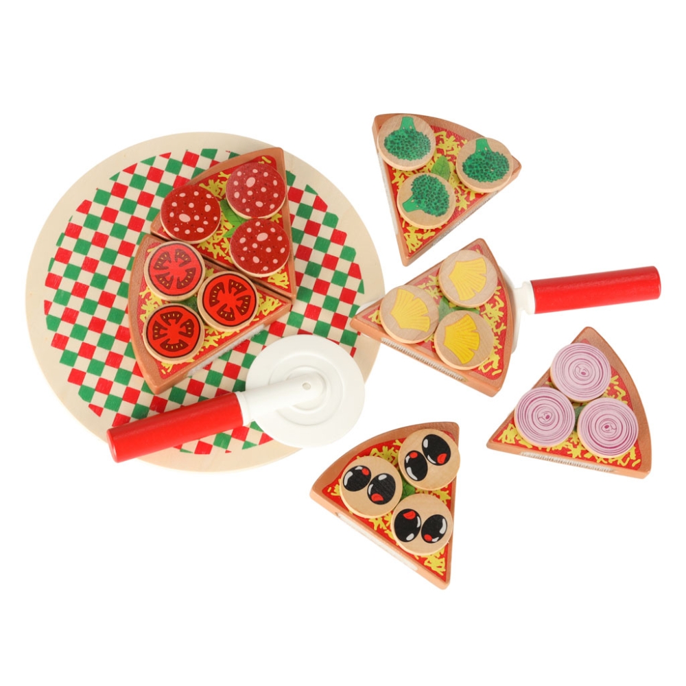 Medinės picos rinkinys su priedais Pizza-Žaislai, Profesijos, buities žaislai, Mažiesiems kulinarams-e-vaikas