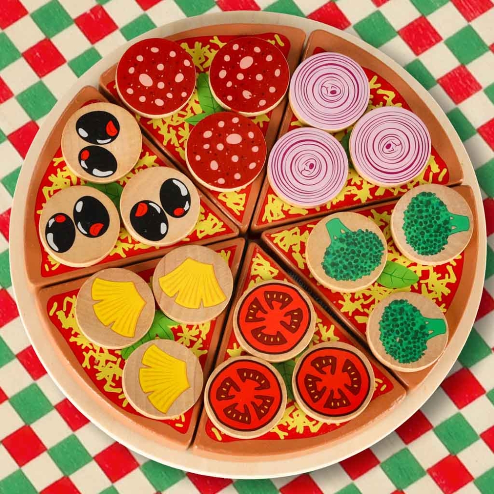 Medinės picos rinkinys su priedais Pizza-Žaislai, Profesijos, buities žaislai, Mažiesiems kulinarams-e-vaikas