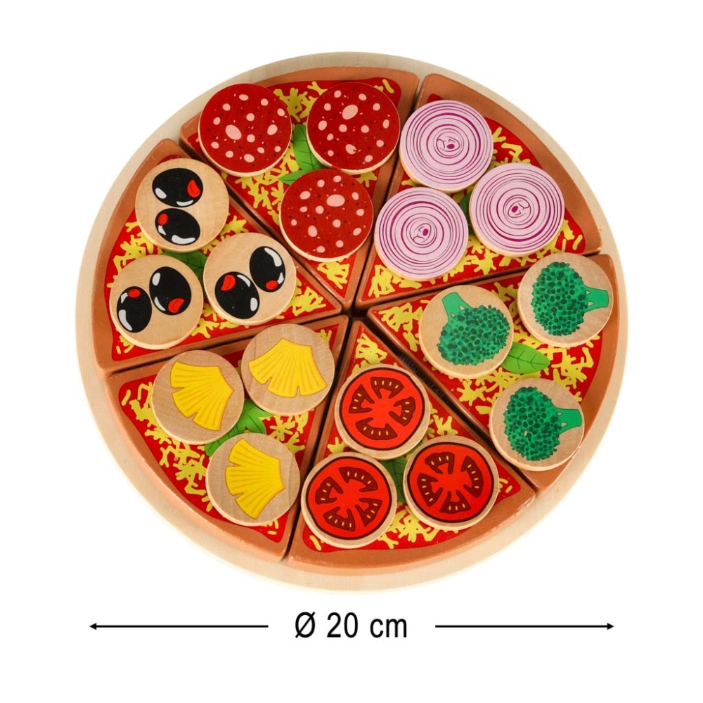 Medinės picos rinkinys su priedais Pizza-Žaislai, Profesijos, buities žaislai, Mažiesiems kulinarams-e-vaikas