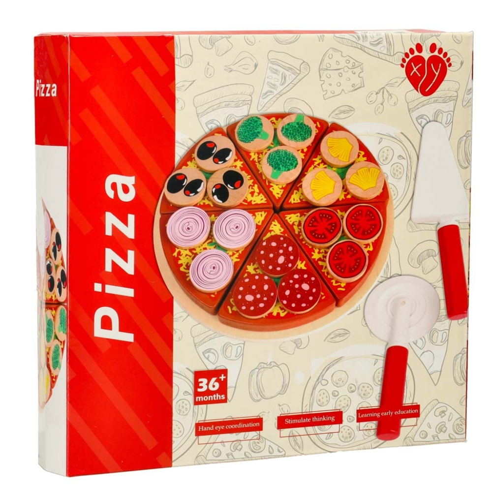 Medinės picos rinkinys su priedais Pizza-Žaislai, Profesijos, buities žaislai, Mažiesiems kulinarams-e-vaikas
