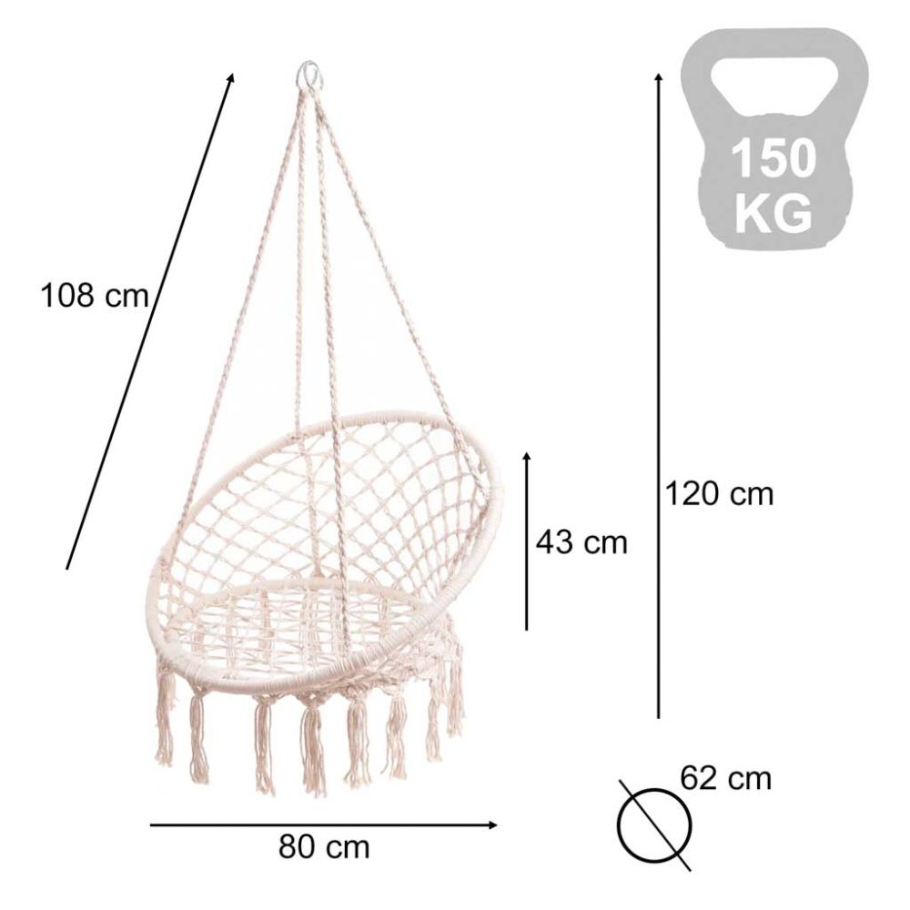 Erškėčių lizdas fotelis supynės su atlošu ecru 80cm