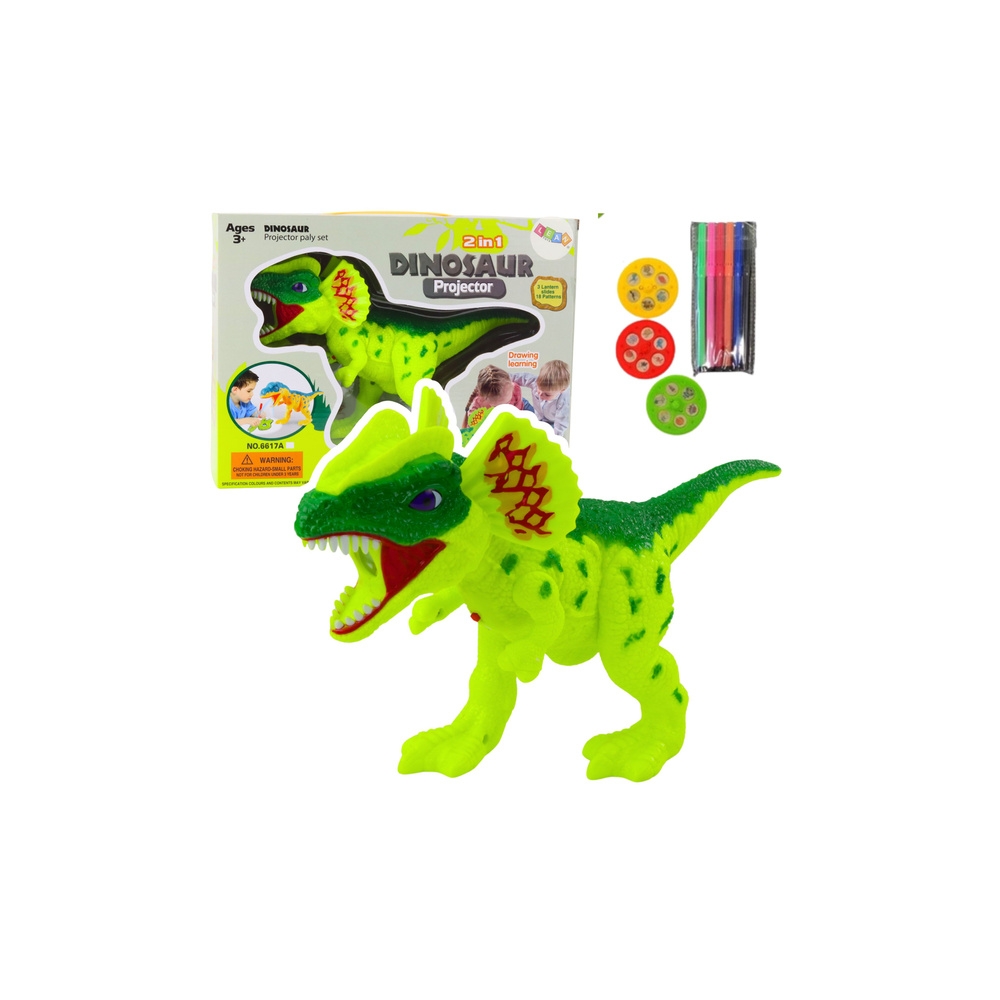 Dinozaurų piešimo projektorius su žymekliais ir trafaretais