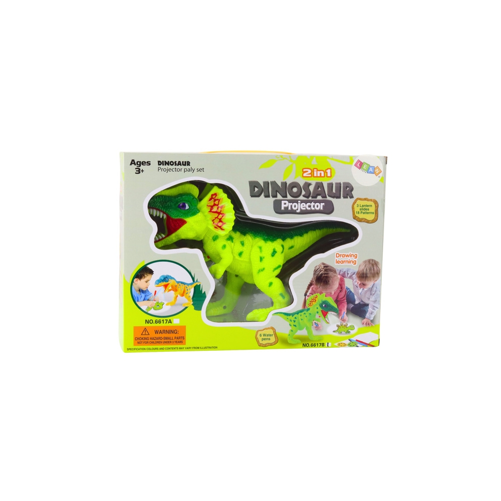 Dinozaurų piešimo projektorius su žymekliais ir trafaretais