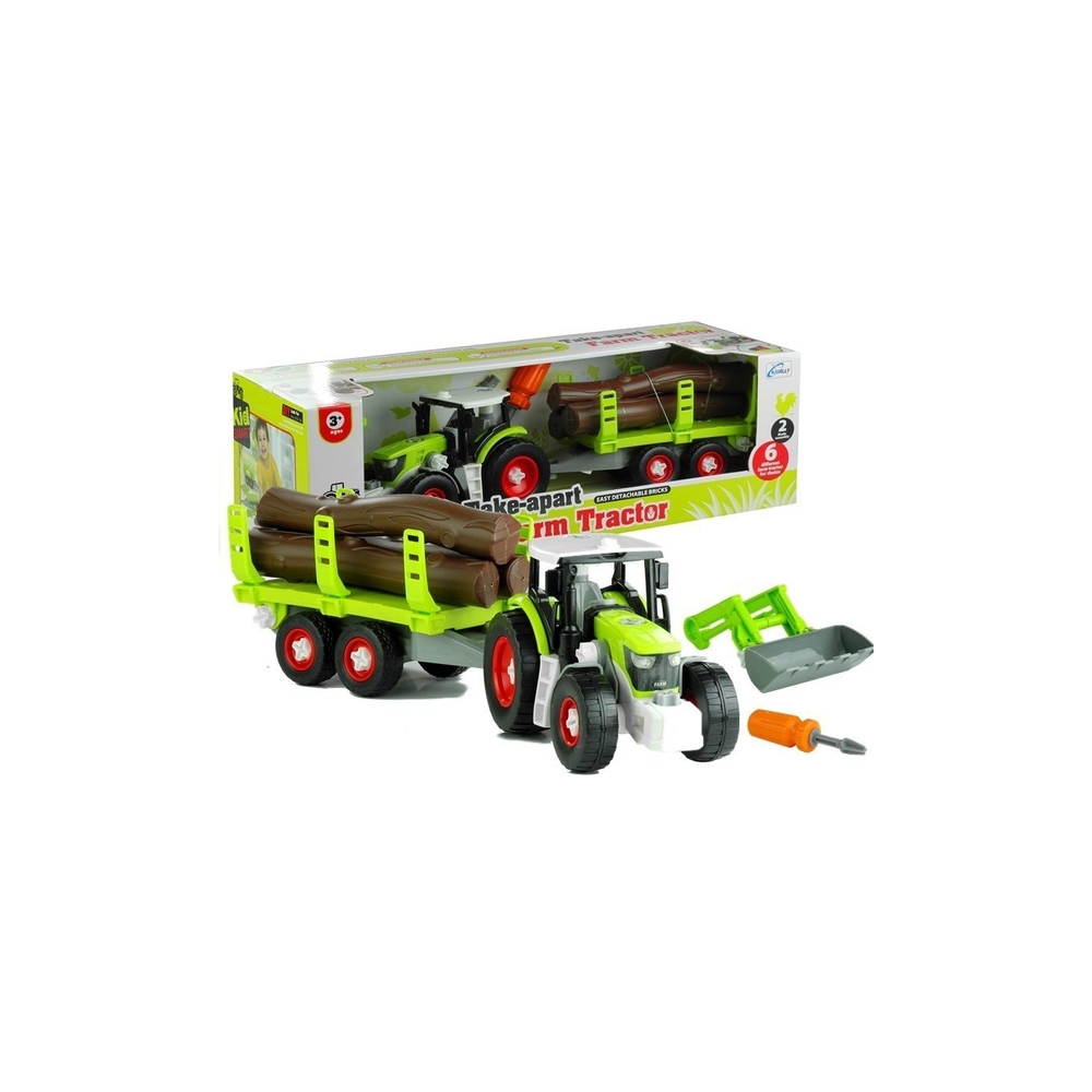 Rozkręcany Traktor z Przyczepą z Drewnem 43 cm