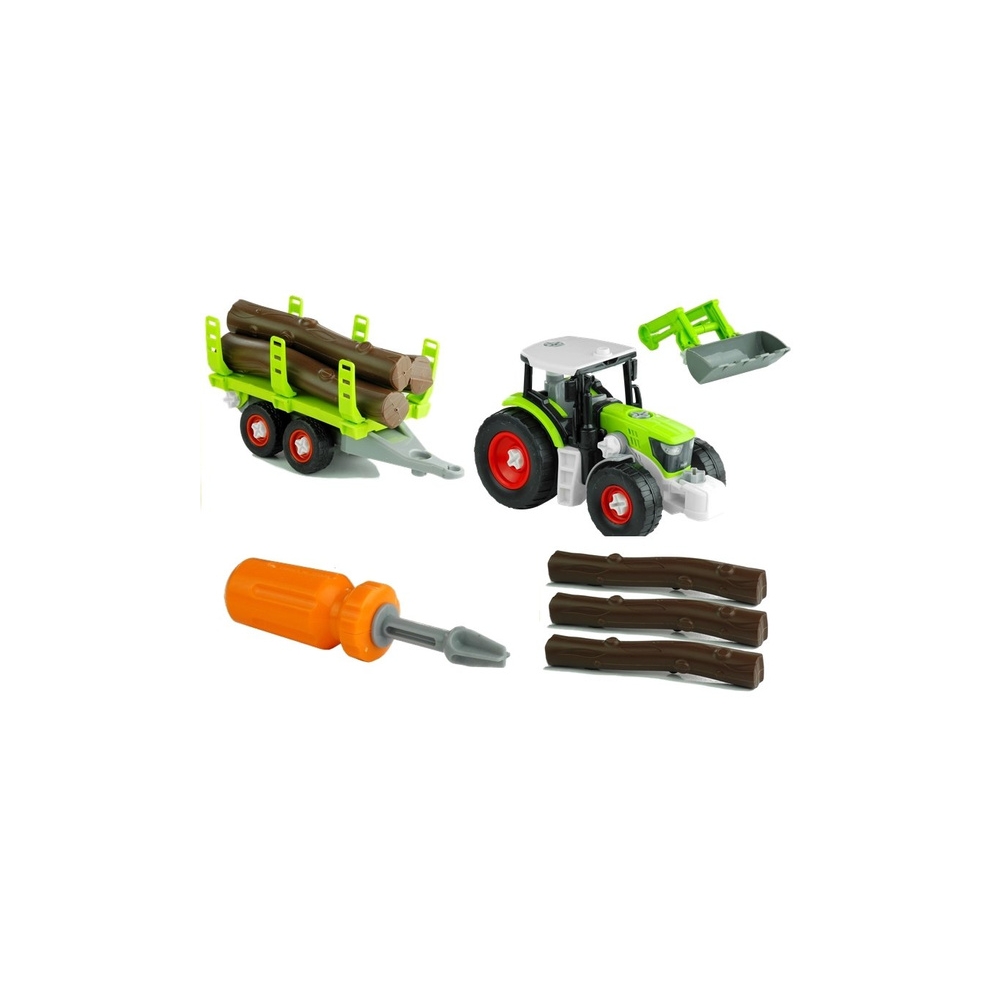 Rozkręcany Traktor z Przyczepą z Drewnem 43 cm