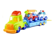 Set of vehicles Police Fire Engine Auto Transport Trailer Unscrewing