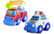 Set of vehicles Police Fire Engine Auto Transport Trailer Unscrewing