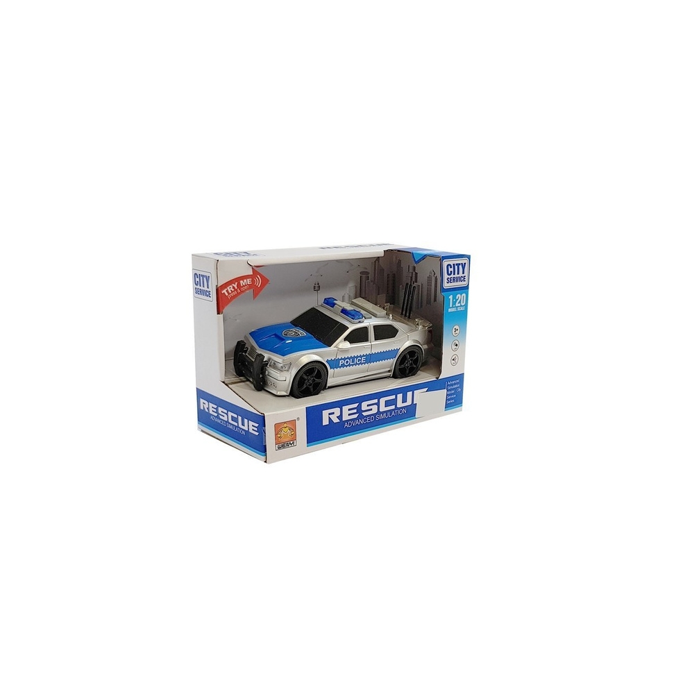 Akumuliatorinis policijos automobilis 1:20 su šviesomis ir garsais bei sidabriniu traukimu-Žaislai, Auto ir transporto žaislai, 