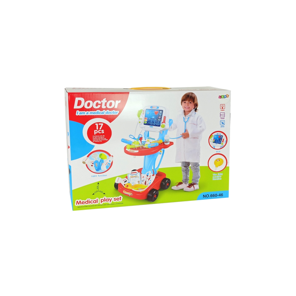 Medicinos rinkinys ant vežimėlio „Daktaro stalas“ (17 dalių), EKG-Žaislai, Profesijos, buities žaislai, Profesiniai žaislai-e-va
