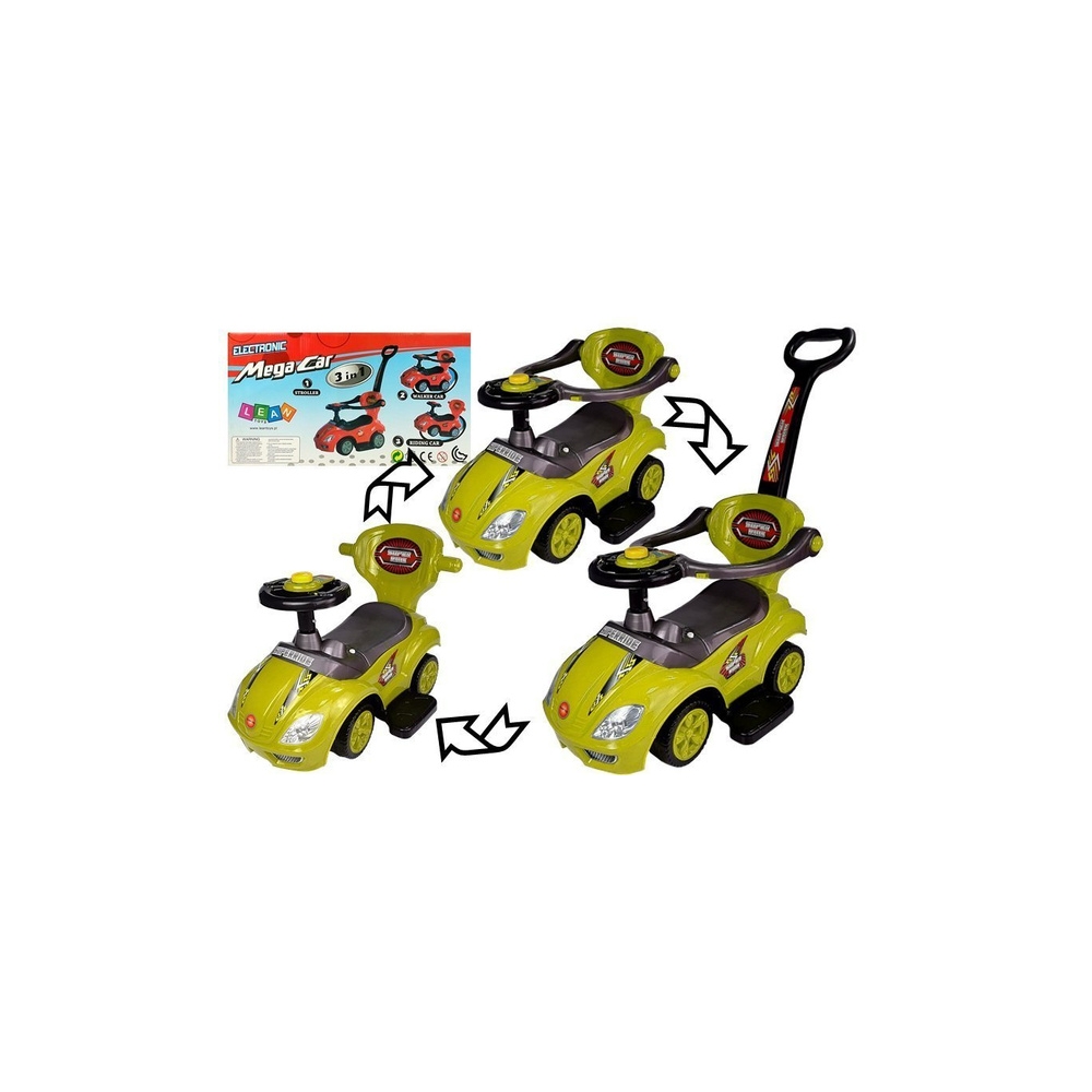 Toddlers Ride On Push Along with Parent Handle Mega Car 3in1 Yellow