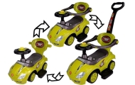 Paspiriama mašinėlė-stumdukas Mega Car 3in1, geltona-Judėjimui, Paspiriamosios mašinėlės ir jų priedai, Paspiriamos mašinėlės-e-