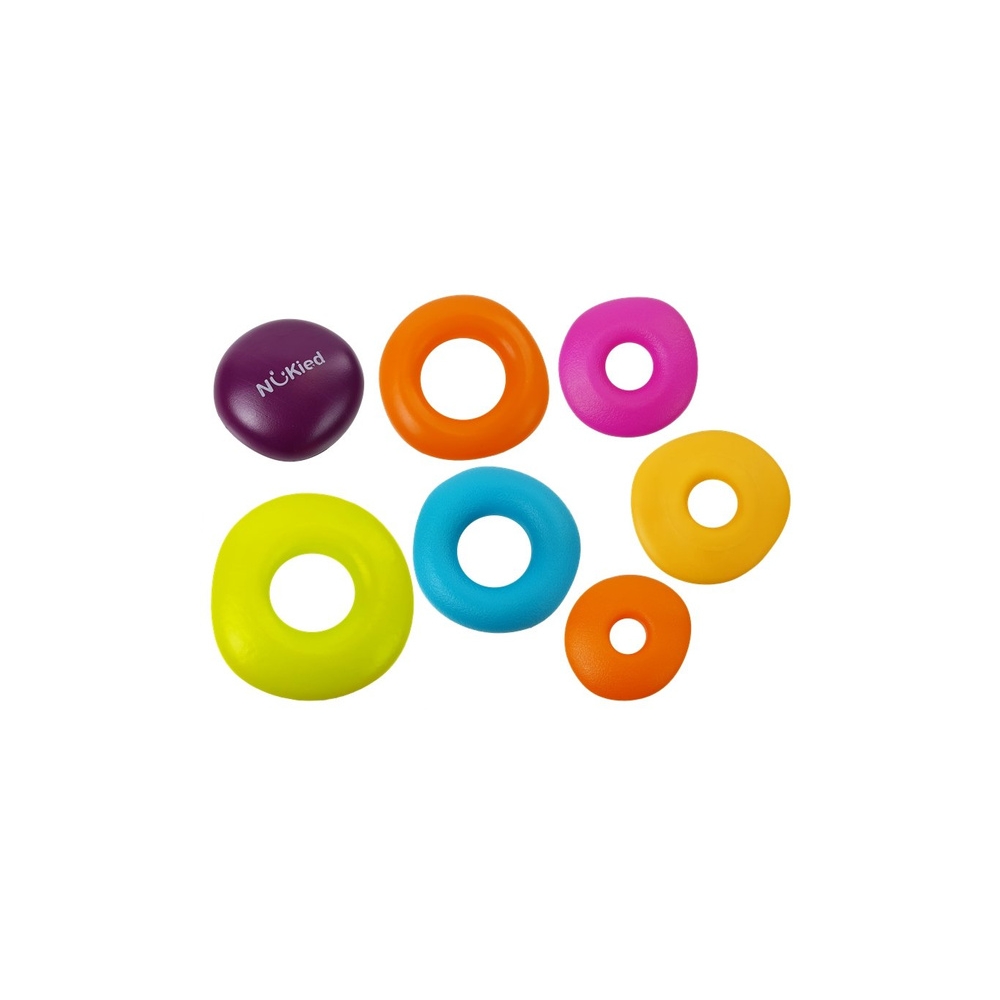 A pyramid of colorful hoops for a baby