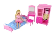 Doll + Furniture Set Bed Wardrobe Dressing table