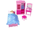 Doll + Furniture Set Bed Wardrobe Dressing table