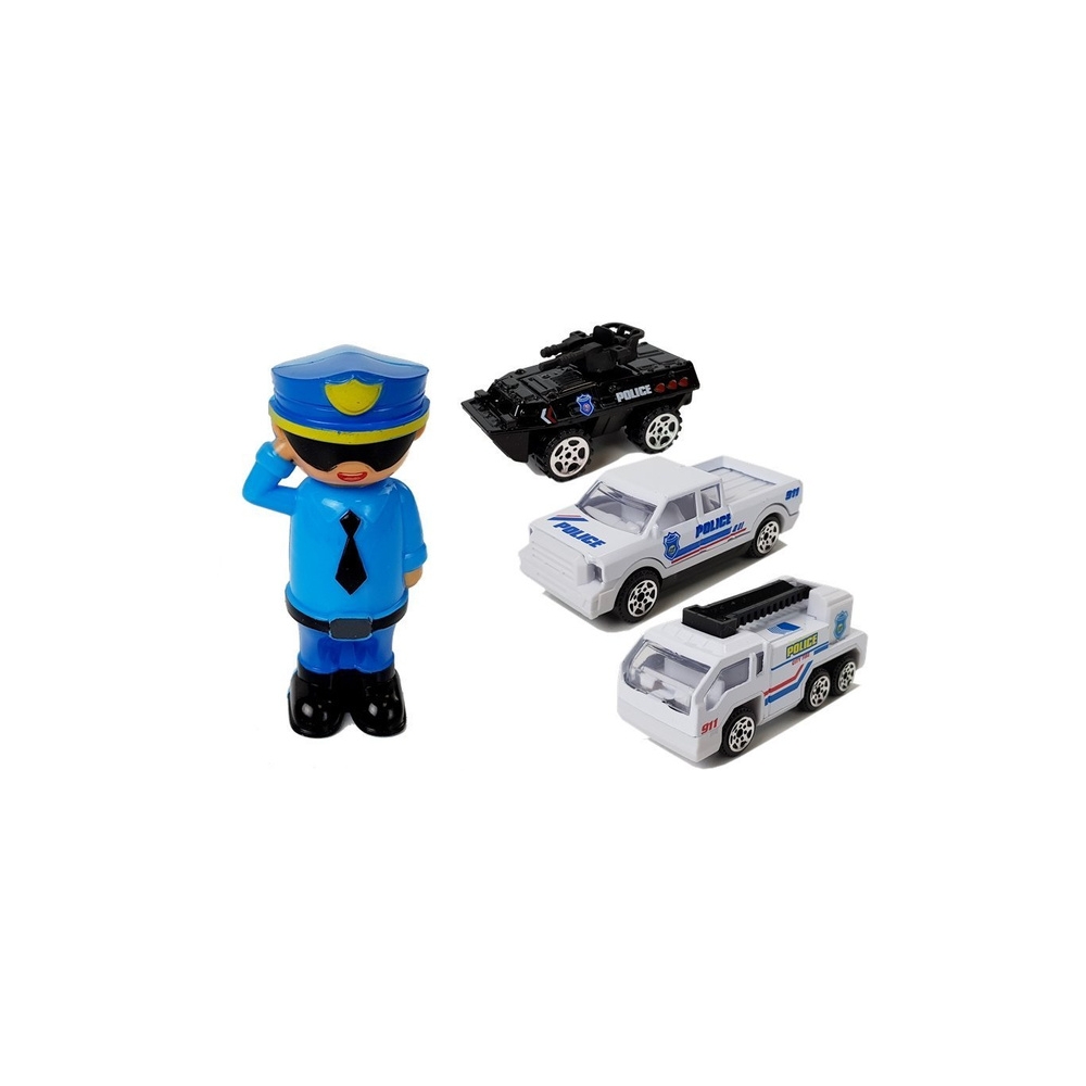 Policijos automobilis Garažas 2in1 Policeman Small Cars Sound Lights