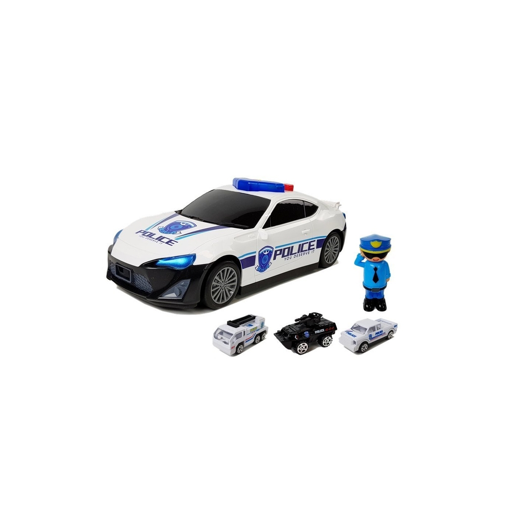 Policijos automobilis Garažas 2in1 Policeman Small Cars Sound Lights