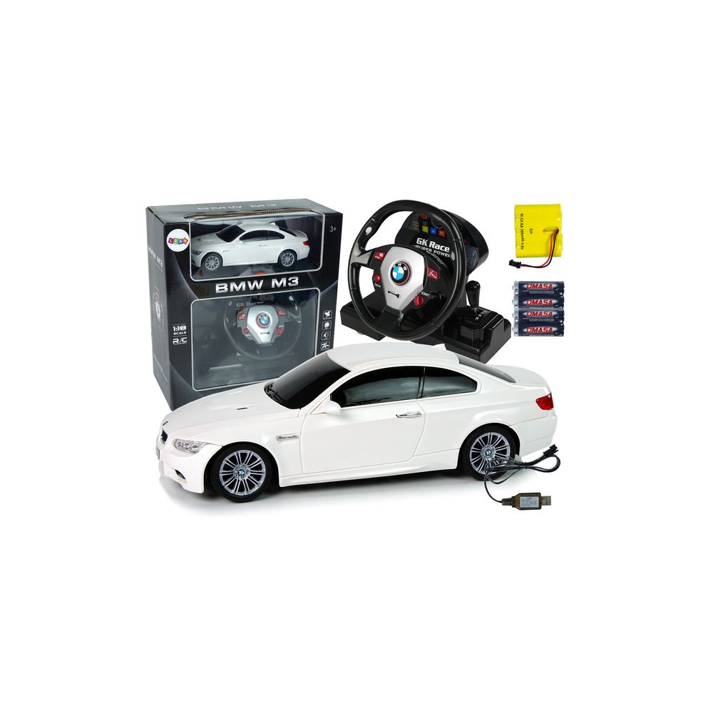 Auto Zdalnie Sterowane BMW M3 Białe Pilot Kierownica 1:18 Dźwięk Światła