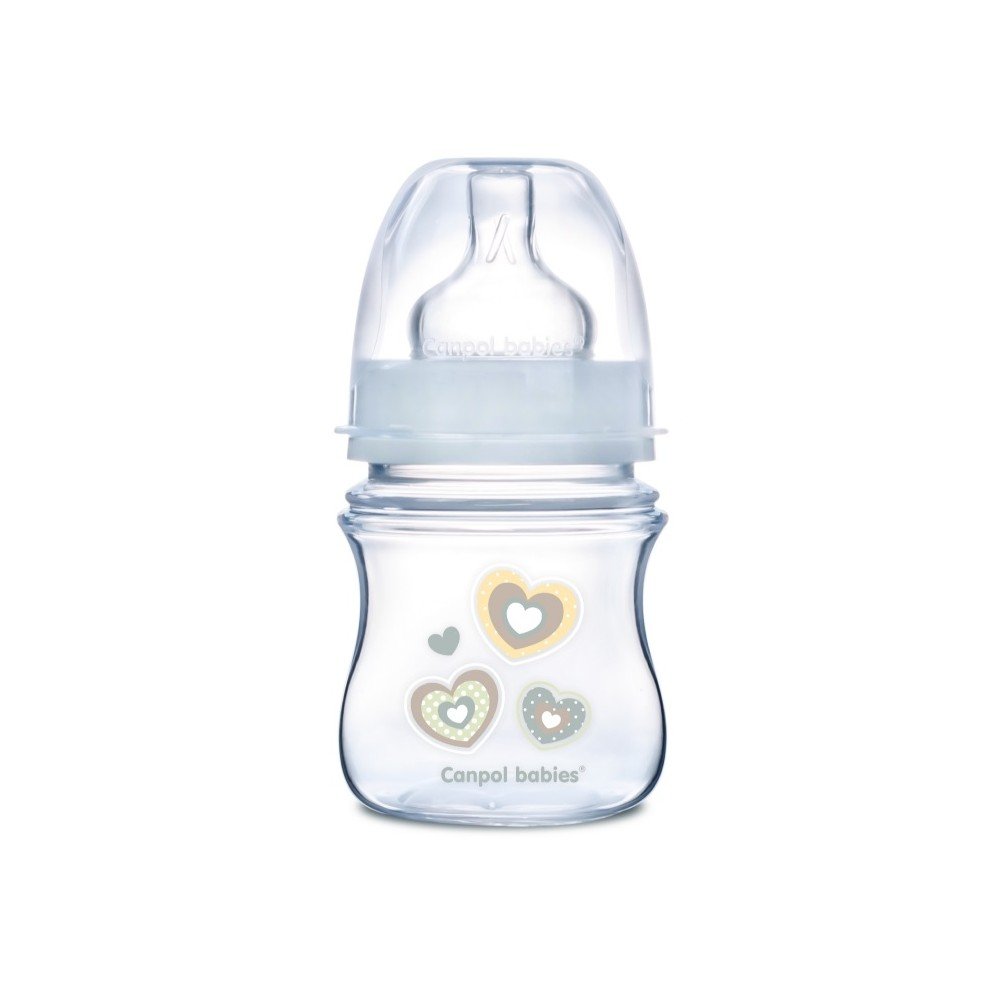 Buteliukas CANPOL BABIES plataus kaklelio EASYSTART ANTI-COLIC, beige hearts, 120 ml, 35/216-Maitinimui, Buteliukai ir žindukai-