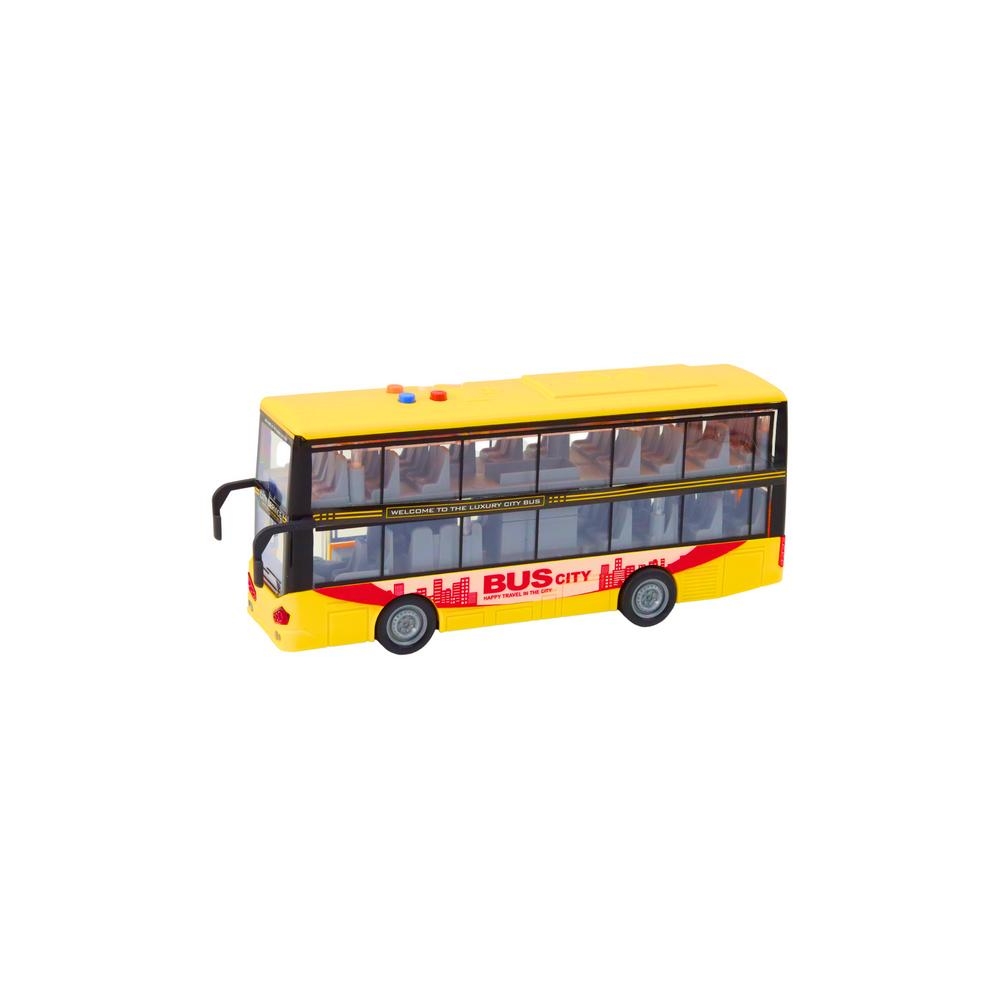 Dviaukštis autobusas 1:16 Šviesos garsai Frikcinė pavara Geltona