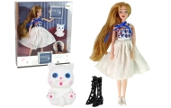 Baby Doll Doll with Cat Long Brown Hair.