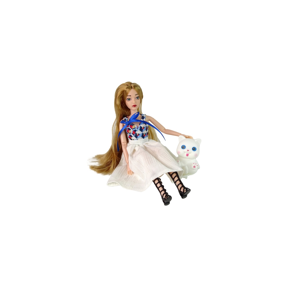 Baby Doll Doll with Cat Long Brown Hair.