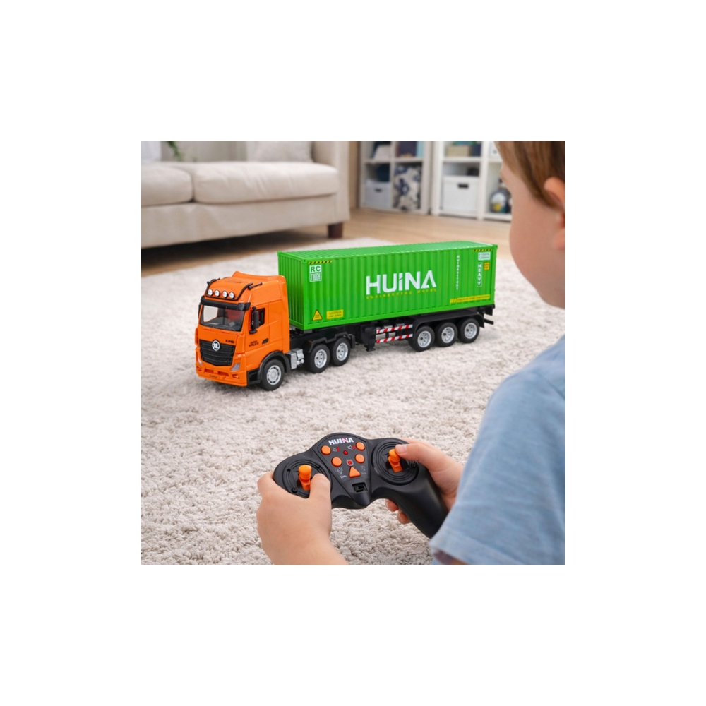 Nuotoliniu būdu valdomas RC sunkvežimis su konteineriu HUINA šviesos garsai 1:18-Žaislai, Auto ir transporto žaislai, Valdomos r